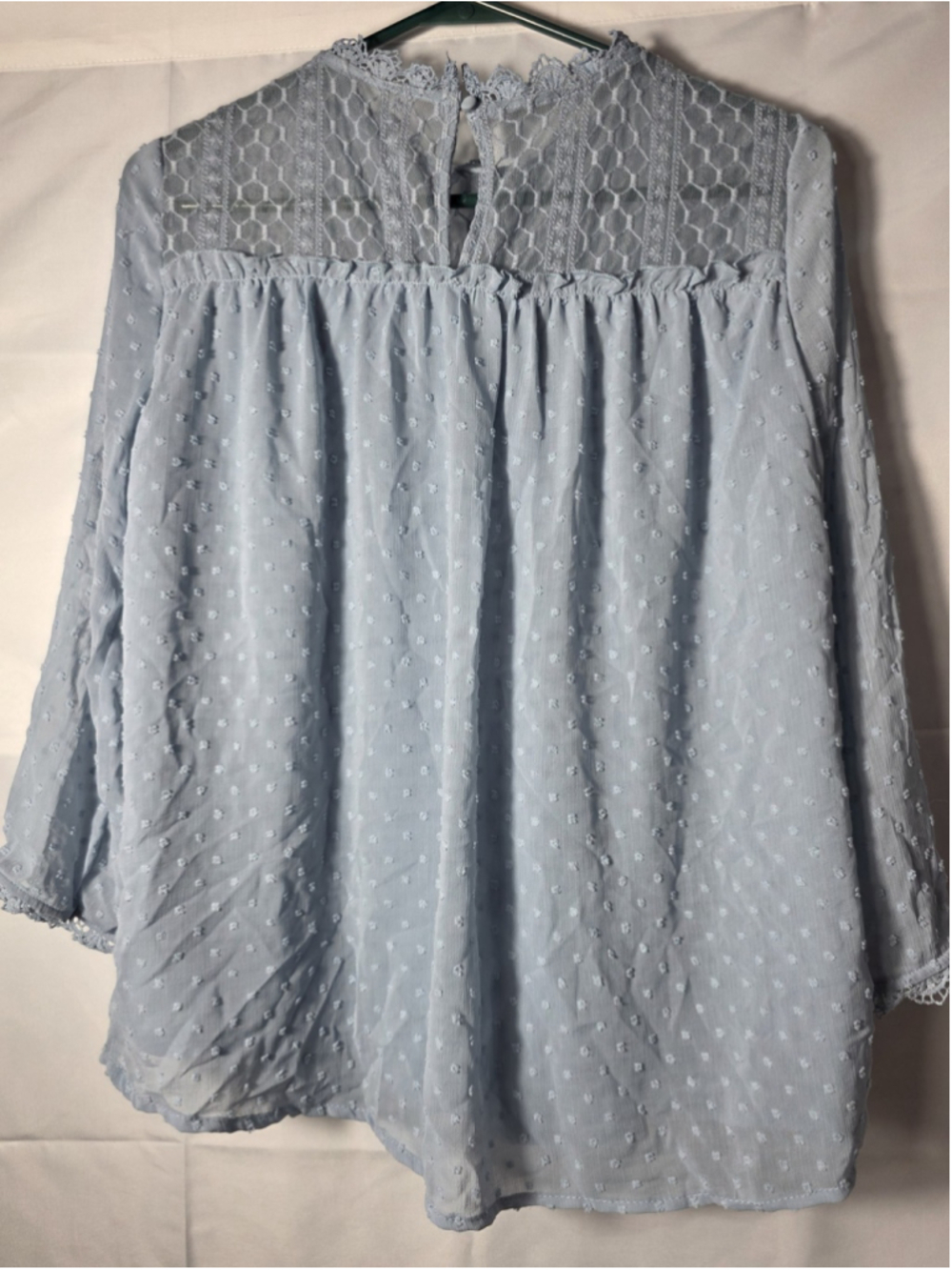SWEET WANDERER Women's Periwinkle Blue L Dot Lace Ruffle Blouse Cottagecore - Picture 2 of 7